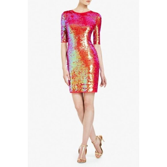 BCBG Max Azria Marta sequin dress, azalea red, sz medium - Picture 1 of 6